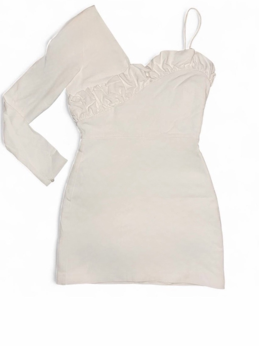 Zara One-Shoulder Ruffle Mini Dress in Off-White